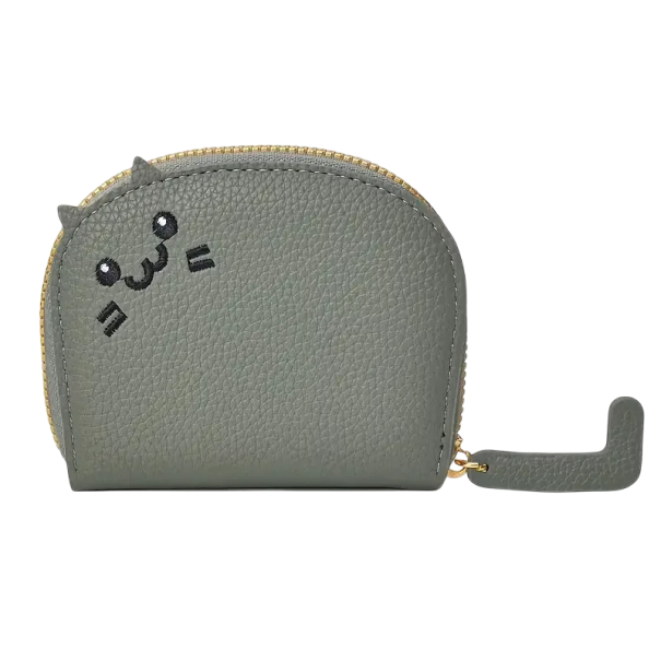 Cartera de gato para mujer, 10,5 x 8,5 x 2,5 cm, de piel sintética, con tarjetero, monedero moderno, bonito tarjetero para identificación. verde