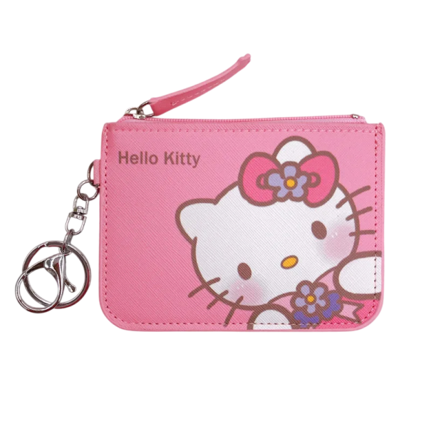 Cartera de Hello Kitty de 12 x 8 cm de piel sintética con llavero, tarjetero rosa con dibujos animados, bolsa con cremallera, regalo kawaii para niños y estudiantes. 1