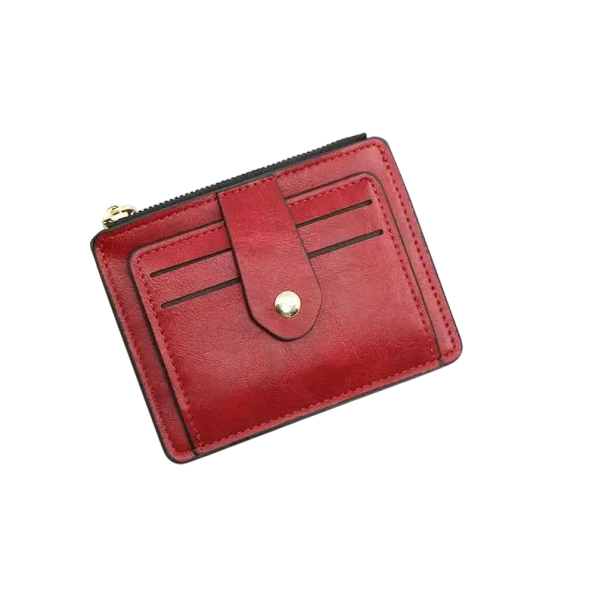 Cartera de hombre 12 x 9,5 cm Piel sintética Colores neutros Ranuras para tarjetas con cremallera Bolsillo con cremallera para monedas Cartera elegante y práctica para hombre rojo