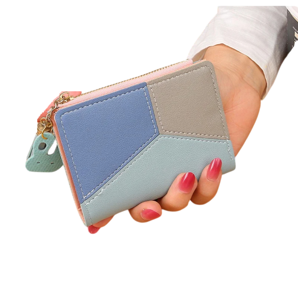 Cartera de mujer con cremallera larga 11,5x1x9,5 cm más de 14 compartimentos bolsillo para monedas borla con conejito diseño elegante y compacto azul