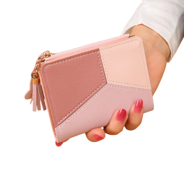 Cartera de mujer con cremallera larga 11,5x1x9,5 cm más de 14 compartimentos bolsillo para monedas borla con conejito diseño elegante y compacto rosa
