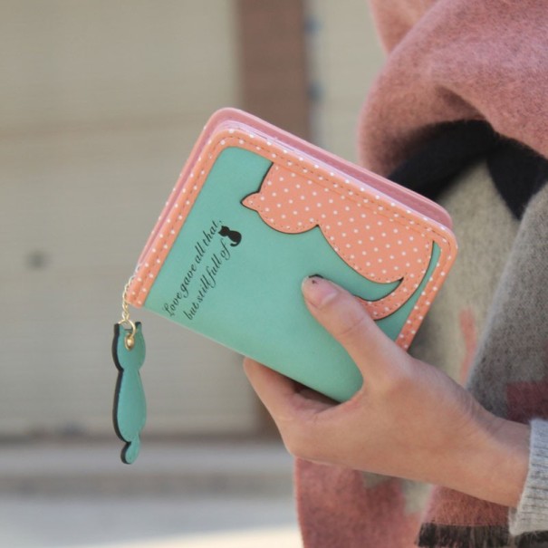 Cartera de mujer con estampado de gato J2800 verde