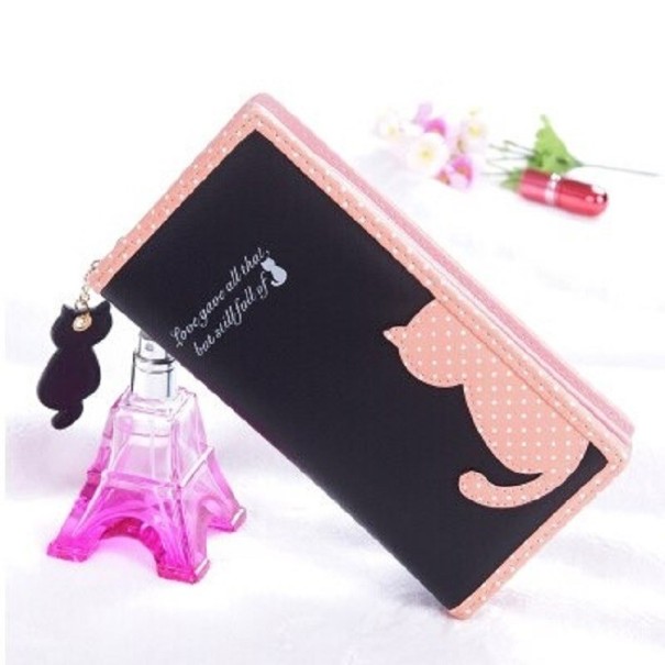 Cartera de mujer con gato M211 negro L