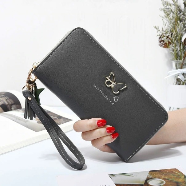 Cartera de mujer con mariposa gris oscuro