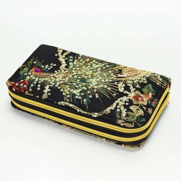 Cartera de mujer con pavo real negro