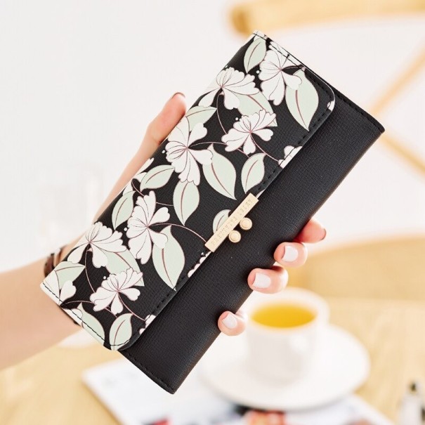 Cartera de mujer en piel con flores M261 negro