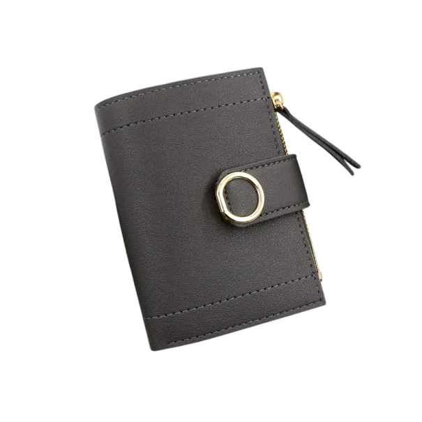 Cartera de mujer en piel con rueda 12x9,5x2 cm, elegante y práctica con 6 ranuras para tarjetas, compartimento transparente, bolsillo para monedas y billetes gris