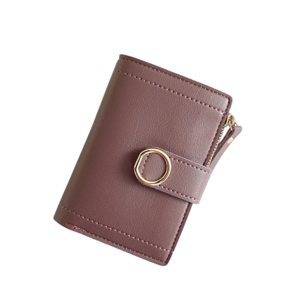 Cartera de mujer plegable 9 x 12,5 x 2 cm Cierre de hebilla Bolsillo con cremallera Cuero sintético de calidad Diseño práctico rosa oscuro