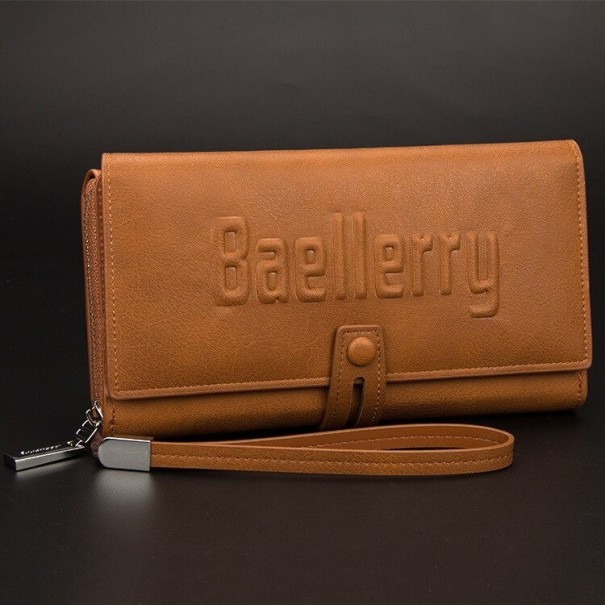 Cartera de piel para hombre grande M481 marrón claro