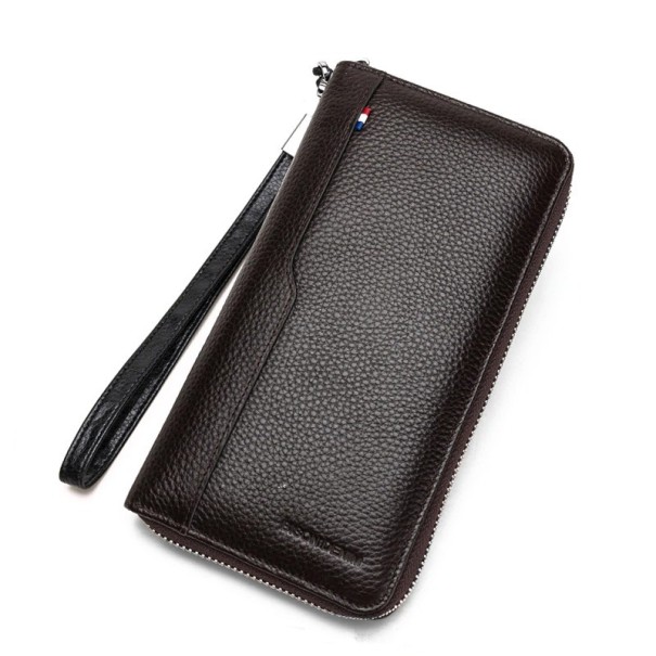 Cartera de piel para hombre grande M533 marrón oscuro