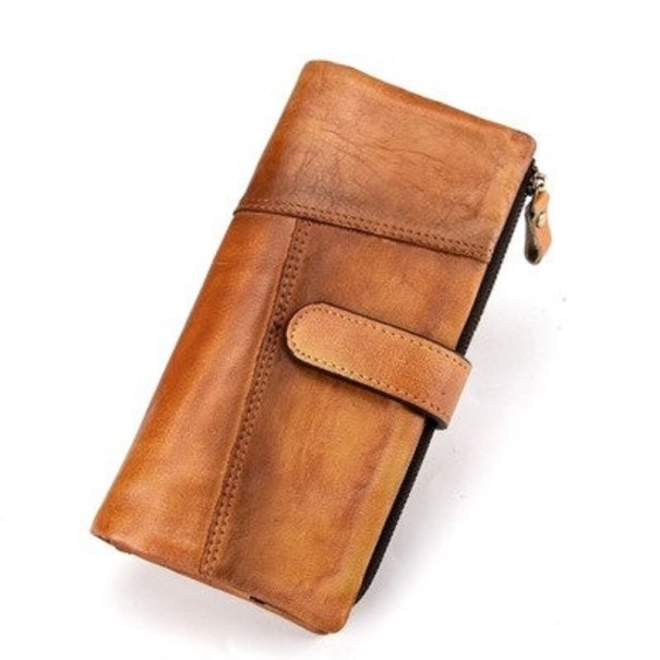 Cartera de piel para hombre grande M556 marrón claro