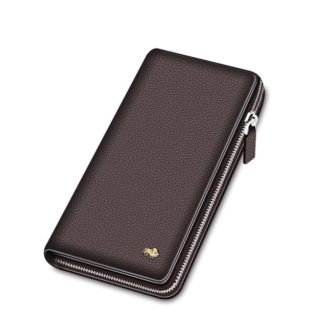 Cartera de piel para hombre grande M582 marrón oscuro