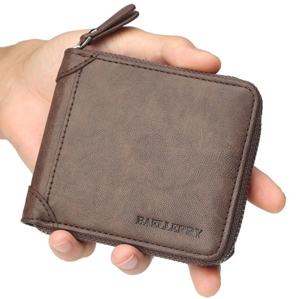 Cartera de piel para hombre M447 marrón oscuro