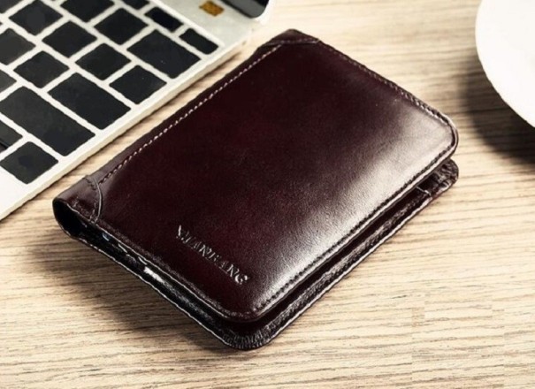 Cartera de piel para hombre M455 marrón oscuro