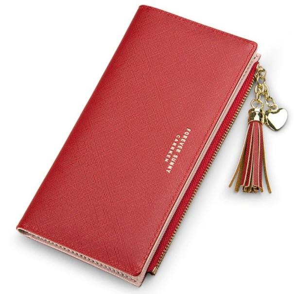Cartera de piel para mujer con borla M153 rojo