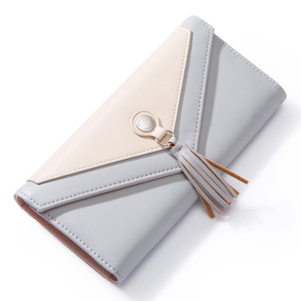 Cartera de piel para mujer con borla M190 gris