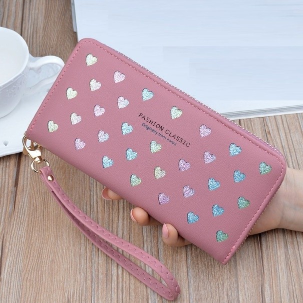 Cartera de piel para mujer con corazones rosa viejo