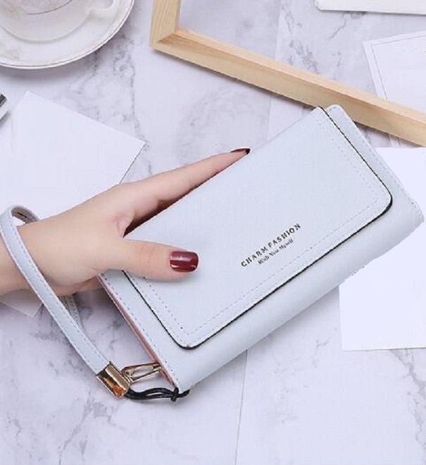 Cartera de piel para mujer con correa M194 azul claro