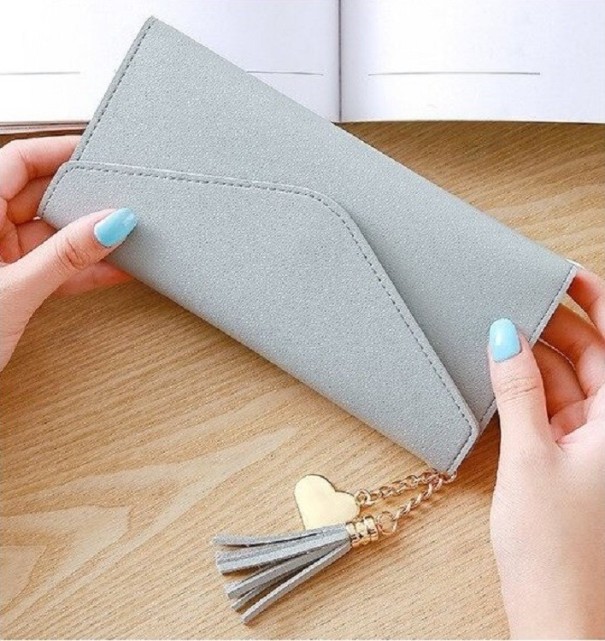 Cartera de piel para mujer M138 gris claro
