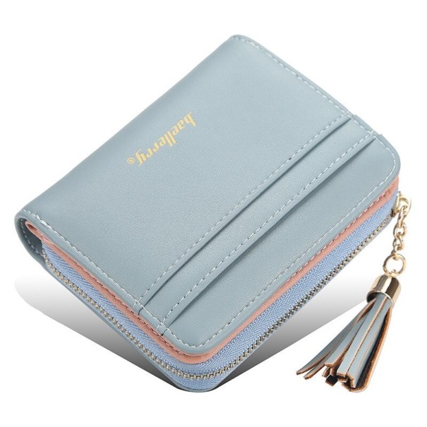 Cartera de piel para mujer pequeña M306 azul claro