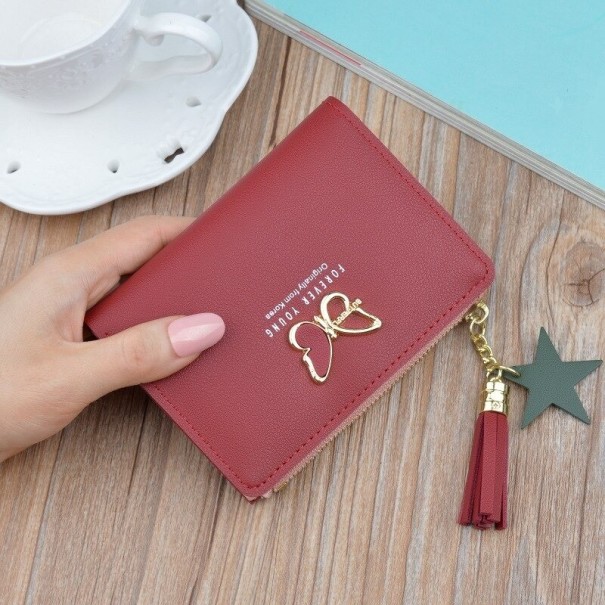 Cartera de piel para mujer pequeña M395 burdeos