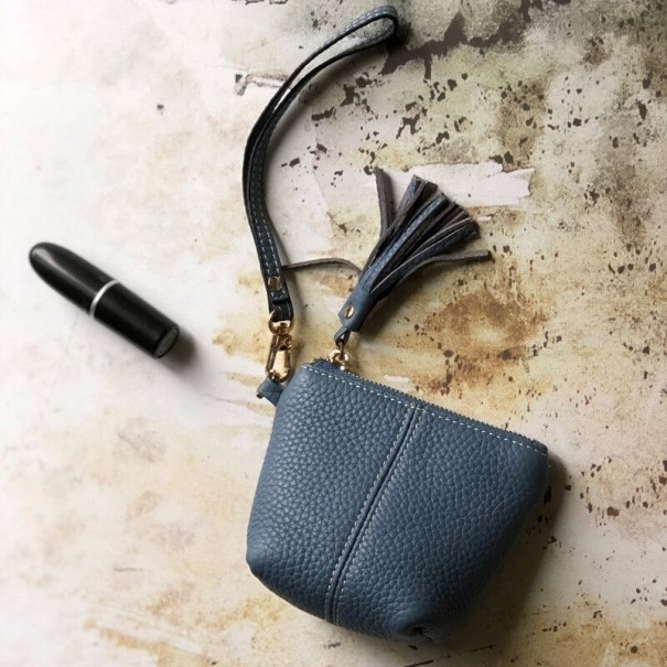 Cartera de piel para mujer pequeña M407 azul oscuro