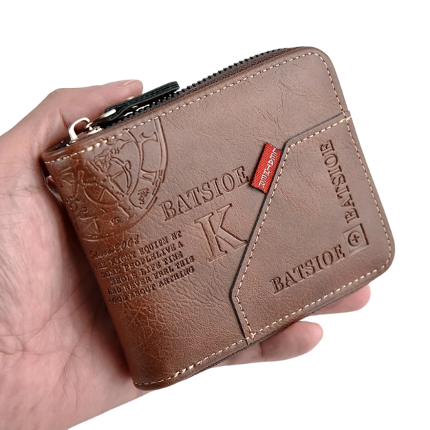 Cartera de piel sintética con cremallera para hombre, con bolsillo para monedas y tarjetas Cartera práctica para hombre con cremallera Cartera moderna para hombre marrón claro
