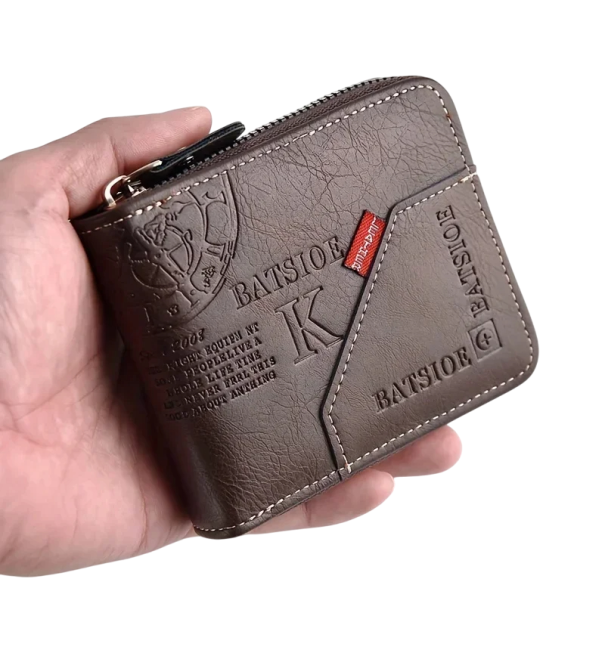 Cartera de piel sintética con cremallera para hombre, con bolsillo para monedas y tarjetas Cartera práctica para hombre con cremallera Cartera moderna para hombre marrón oscuro