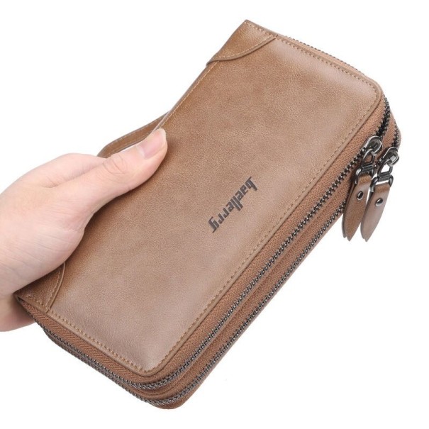 Cartera doble de piel para hombre M498 marrón claro