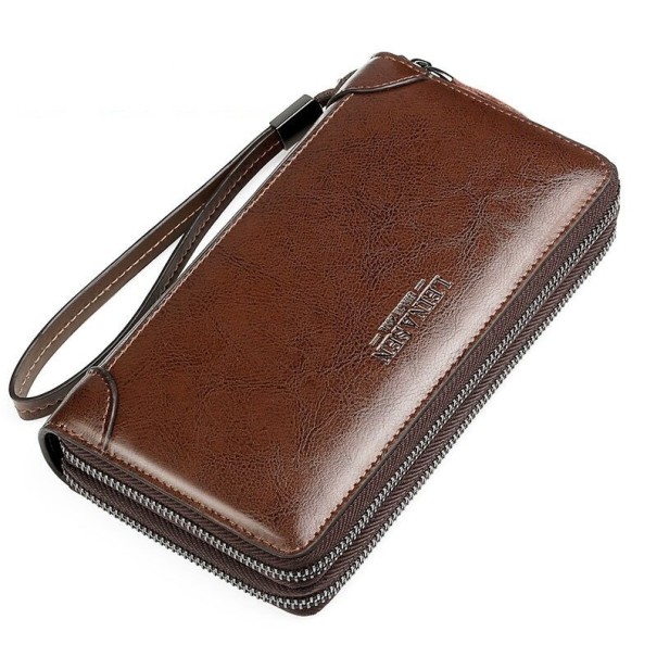 Cartera doble de piel para hombre M526 marrón oscuro