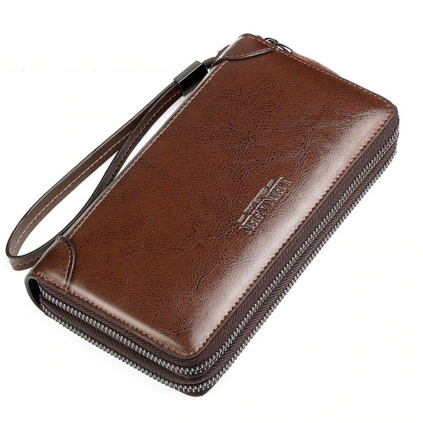 Cartera doble de piel para hombre M536 marrón oscuro