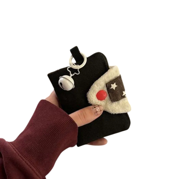 Cartera negra de mujer con cascabel Cierre de broche Tela de poliéster Cartera textil ligera para uso diario 1