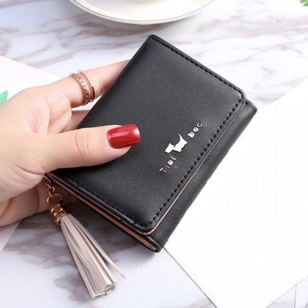 Cartera pequeña de piel para mujer con borla M162 negro
