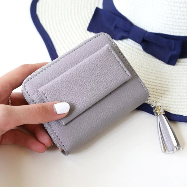 Cartera pequeña de piel para mujer con borla M275 gris