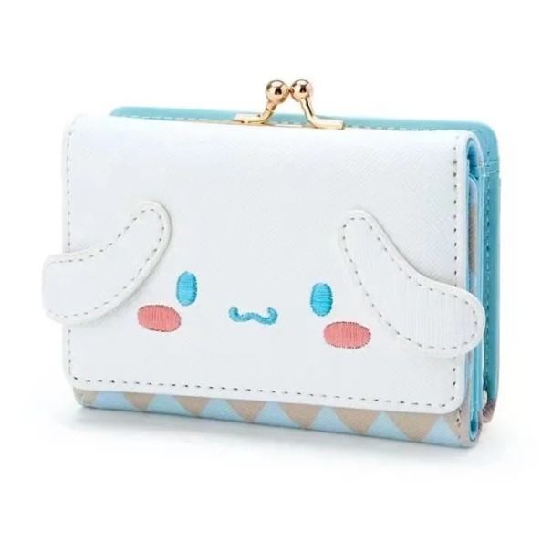 Cartera plegable de piel sintética de 11 x 8 x 3,5 cm, bonita cartera para niña con asas, diseño de dibujos animados en azul y blanco, ideal como regalo de cumpleaños. 1