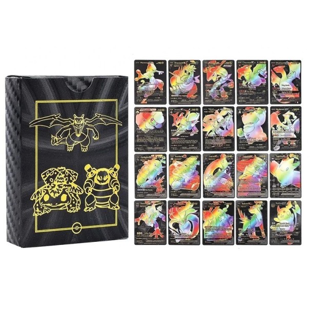 Cărți Pokemon Negru Curcubeu Pachet VMax Cărți Pokemon strălucitoare Cărți comerciale Pokemon Set cărți de joc Rainbow Black 55 buc 1