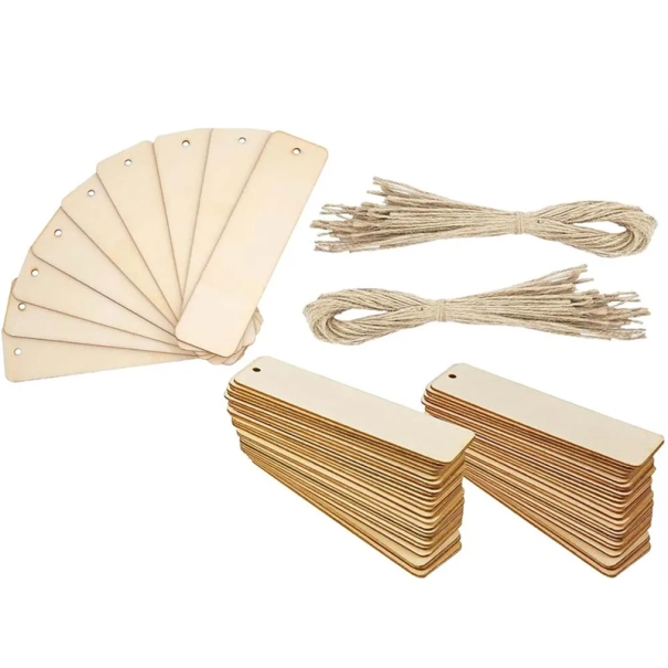Cartões de madeira para criar 12 x 3,2 cm 20 pcs com furo e cordão de 15 cm etiquetas DIY etiquetas de presente etiquetas de desejos produção de decorações 1