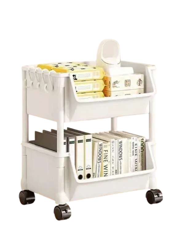 Carucior cu 2 rafturi organizator baie din plastic, suport de bucatarie 38 x 30 x 20 cm 1