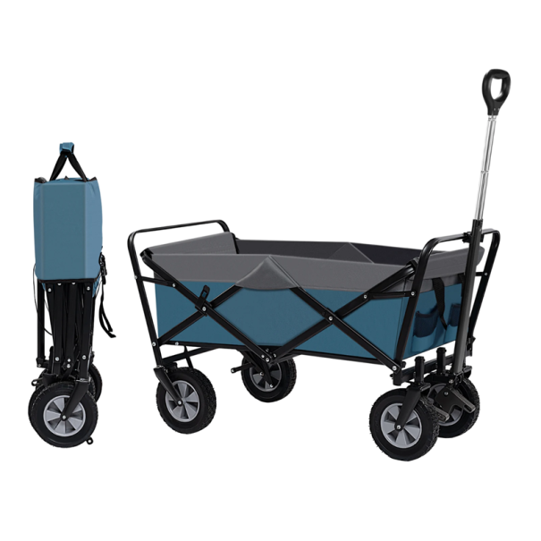 Cărucior manual pliabil, capacitate 100 l, 80 kg, ajutor pentru transportul în grădină și camping, cărucior mobil de cumpărături, cadru din aluminiu, mâner 80–110 cm albastru