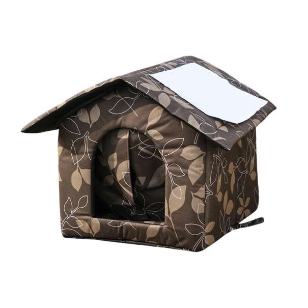 Casa de invierno para mascotas al aire libre 35 x 35 x 30 cm Casa plegable y lavable de tela Oxford resistente al agua marrón
