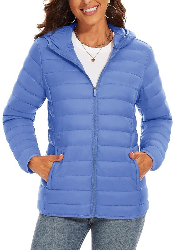 Casaco de Inverno Feminino com Capuz Casaco Acolchoado com Fecho Aquecido com Bolsos Casaco Leve Isolado para a Cidade Corte Estiloso para Tempo Frio azul claro XL