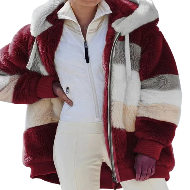 Casaco de Inverno Feminino com Capuz Material Macio e Peludo Fecho Confortável Casaco Quente para o Frio Estilo Casual Sensação Agradável ao Vestir vermelho 3XL