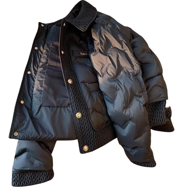 Casaco de Inverno Feminino com Gola Fecho de Botões Poliéster Quente Algodão Bolsos para as Mãos Casaco de Inverno Confortável Casaco Estiloso para o Período Frio preto L