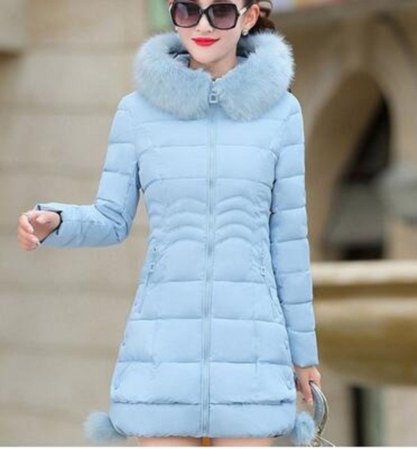 Casaco de Inverno Feminino com Pele A1959 azul claro S