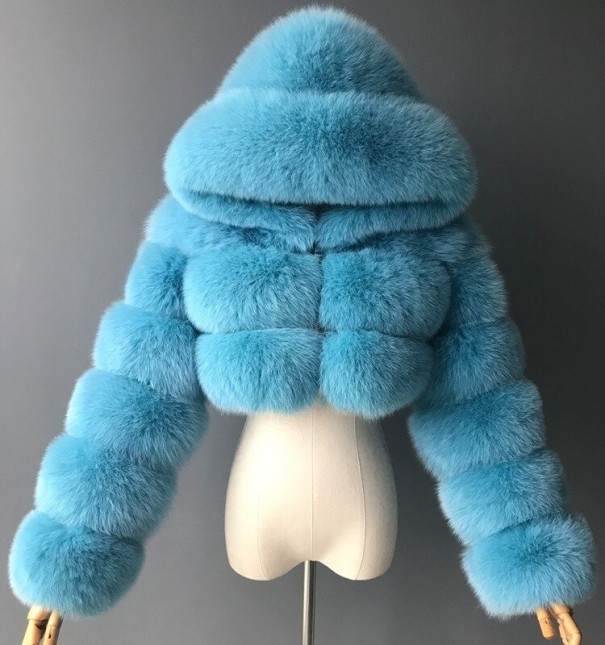 Casaco de Inverno Feminino em Pele Sintética P1481 azul claro S