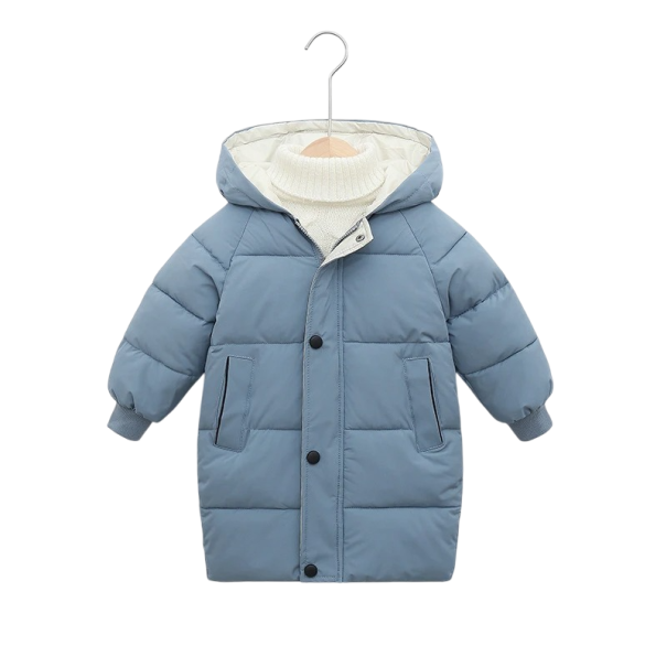 Casaco de Inverno Infantil com Fecho e Capuz e Patentes Casaco Quente em Algodão e Poliéster para Rapazes e Raparigas Roupa de Inverno Confortável para o Frio azul 5