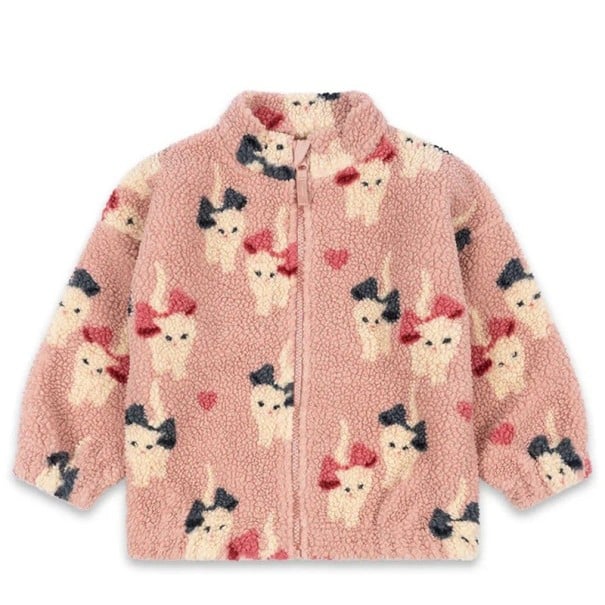 Casaco de Inverno Infantil Rosa com Motivo de Gatos Casaco de Algodão-Poliéster com Zíper e Gola Alta Casaco de Inverno Quente 3