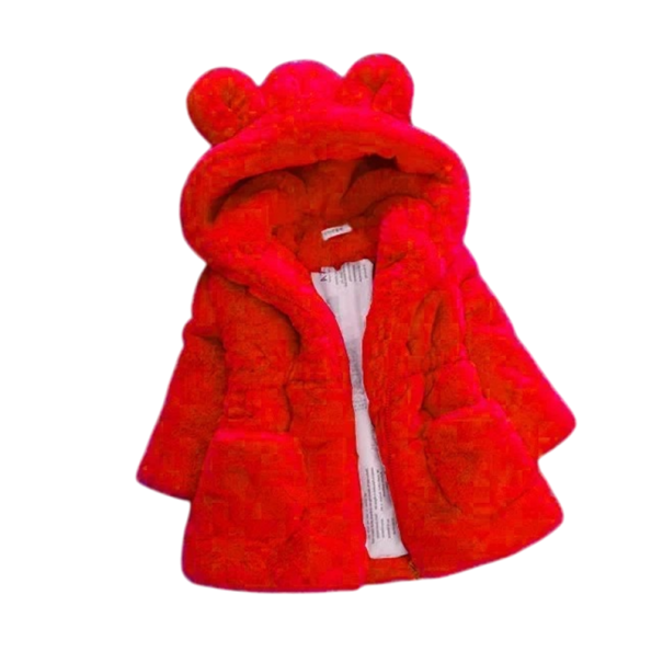 Casaco de inverno para meninas com fecho éclair, capuz com orelhas e bolsos. Pelo macio e quente de algodão. Roupa de inverno confortável e quente para pequenas senhoritas vermelho 6