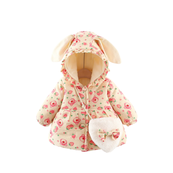 Casaco de Inverno para Meninas com Fechos e Capuz com Orelhas de Coelho e Pregas Casaco em Poliéster Quente com Bolsa de Peluche bege 18-24 meses