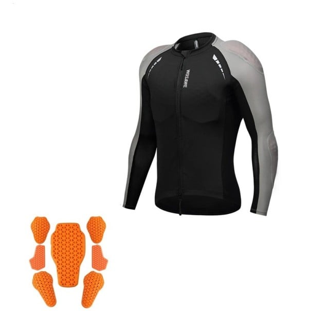 Casaco de motociclista para homem com fecho de correr preto com protecções para peito, costas, ombros, cotovelos, elementos reflexivos cinzento M